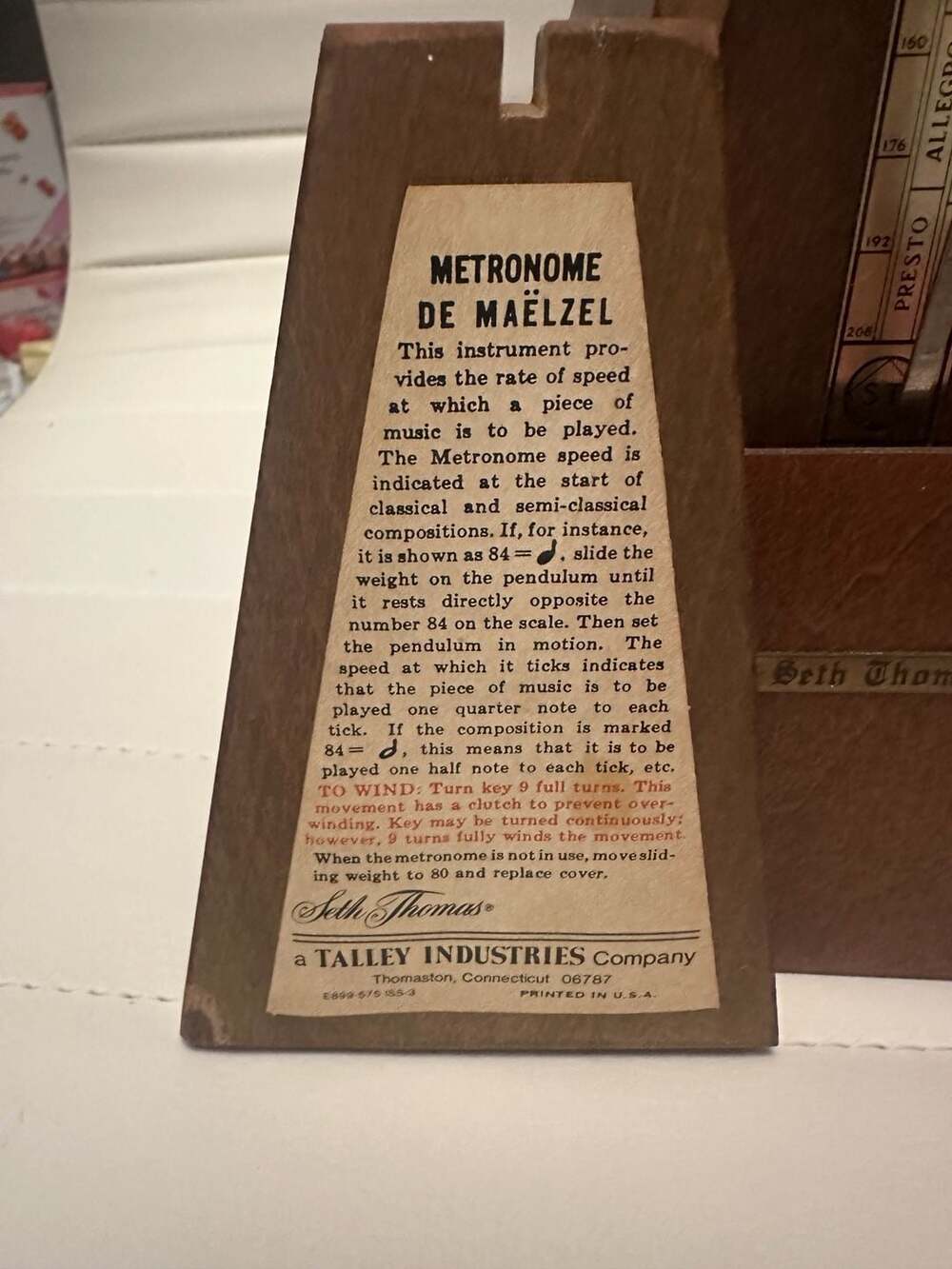 Vintage Seth Thomas Metronome De Maelzel Wooden Mechanical Wind-Up Music Timer - Picture 10 of 10